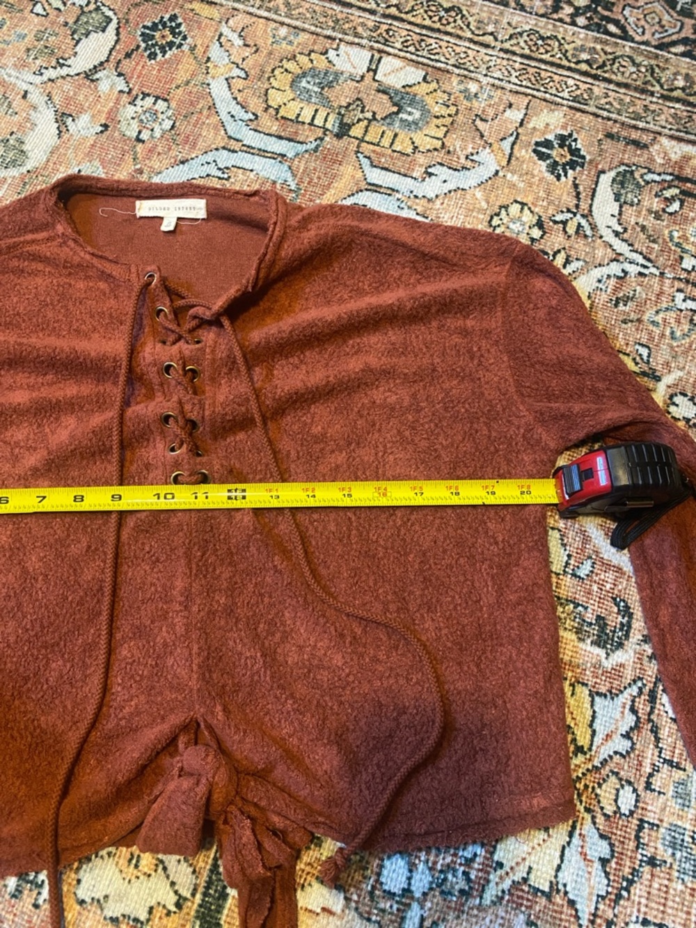 Rust Lace-Up Sweater Gilded Intent crop - Picture 4 of 5